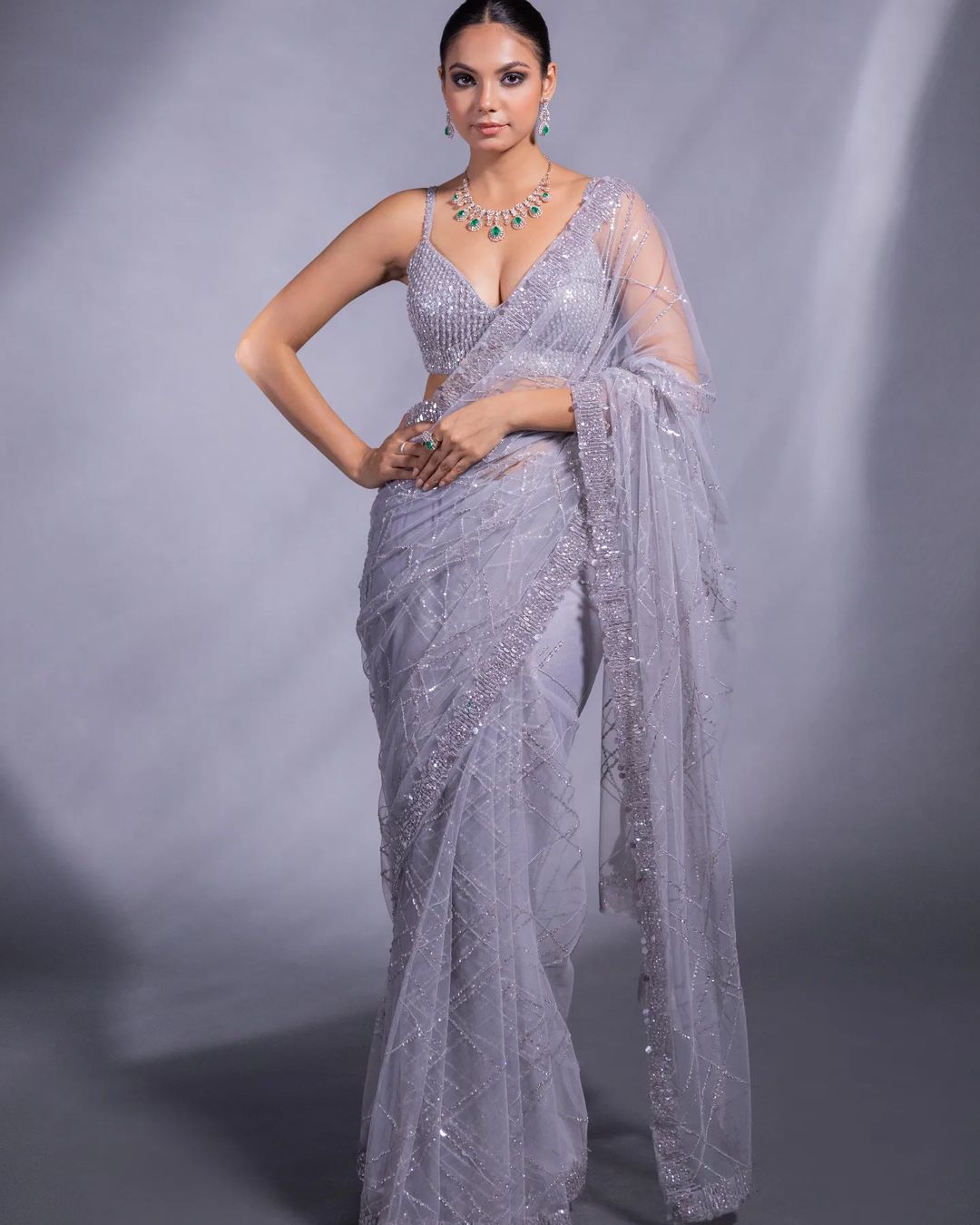 Stunning Heavy Sequin Work Saree with Mono Silk Blouse