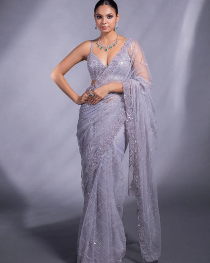 Stunning Heavy Sequin Work Saree with Mono Silk Blouse