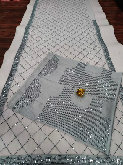 Stunning Heavy Sequin Work Saree with Mono Silk Blouse