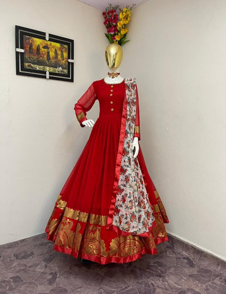 Designer Georgette With Jacquard Anarkali Gown With Dupatta