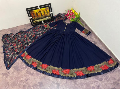 Designer Georgette With Jacquard Anarkali Gown With Dupatta