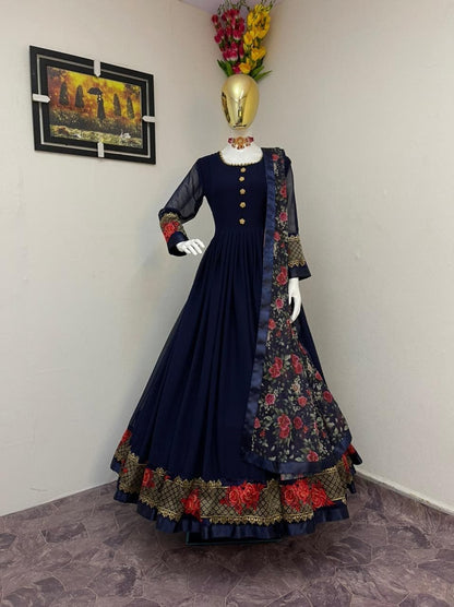 Designer Georgette With Jacquard Anarkali Gown With Dupatta