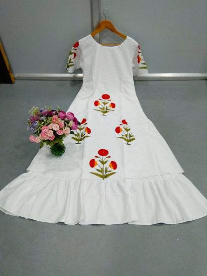 Awesome Digital Printed White Long Frock Kurti