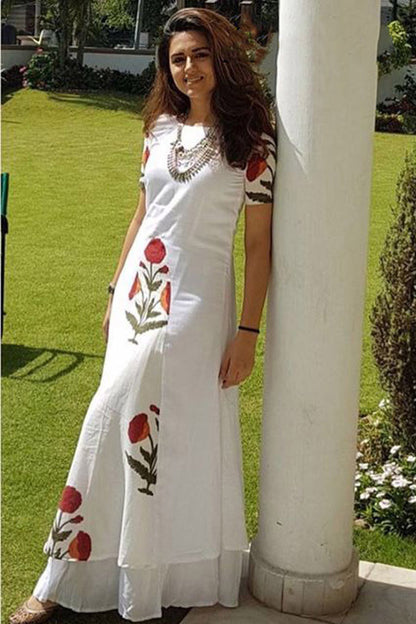 Awesome Digital Printed White Long Frock Kurti