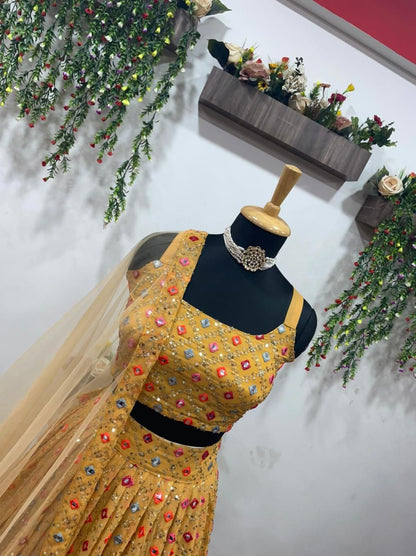 Party Wear Golden Color Designer Lehenga Choli For Women