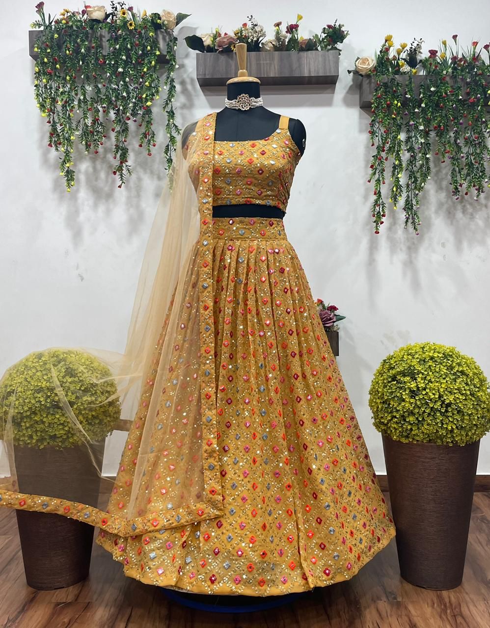 Party Wear Golden Color Designer Lehenga Choli For Women