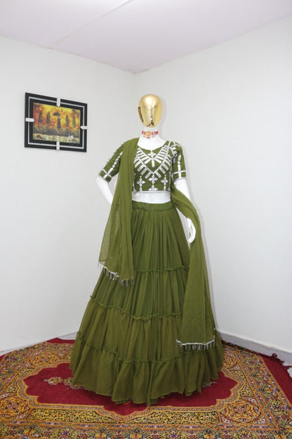 Party Wear Embroidered Georgette Full Flair Lehenga For Women