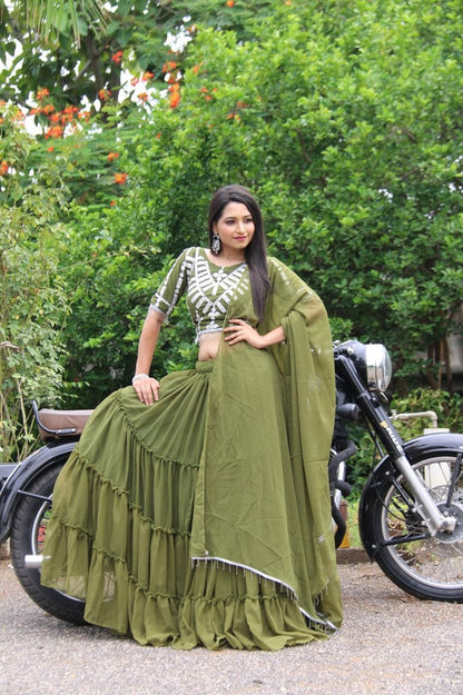 Party Wear Embroidered Georgette Full Flair Lehenga For Women
