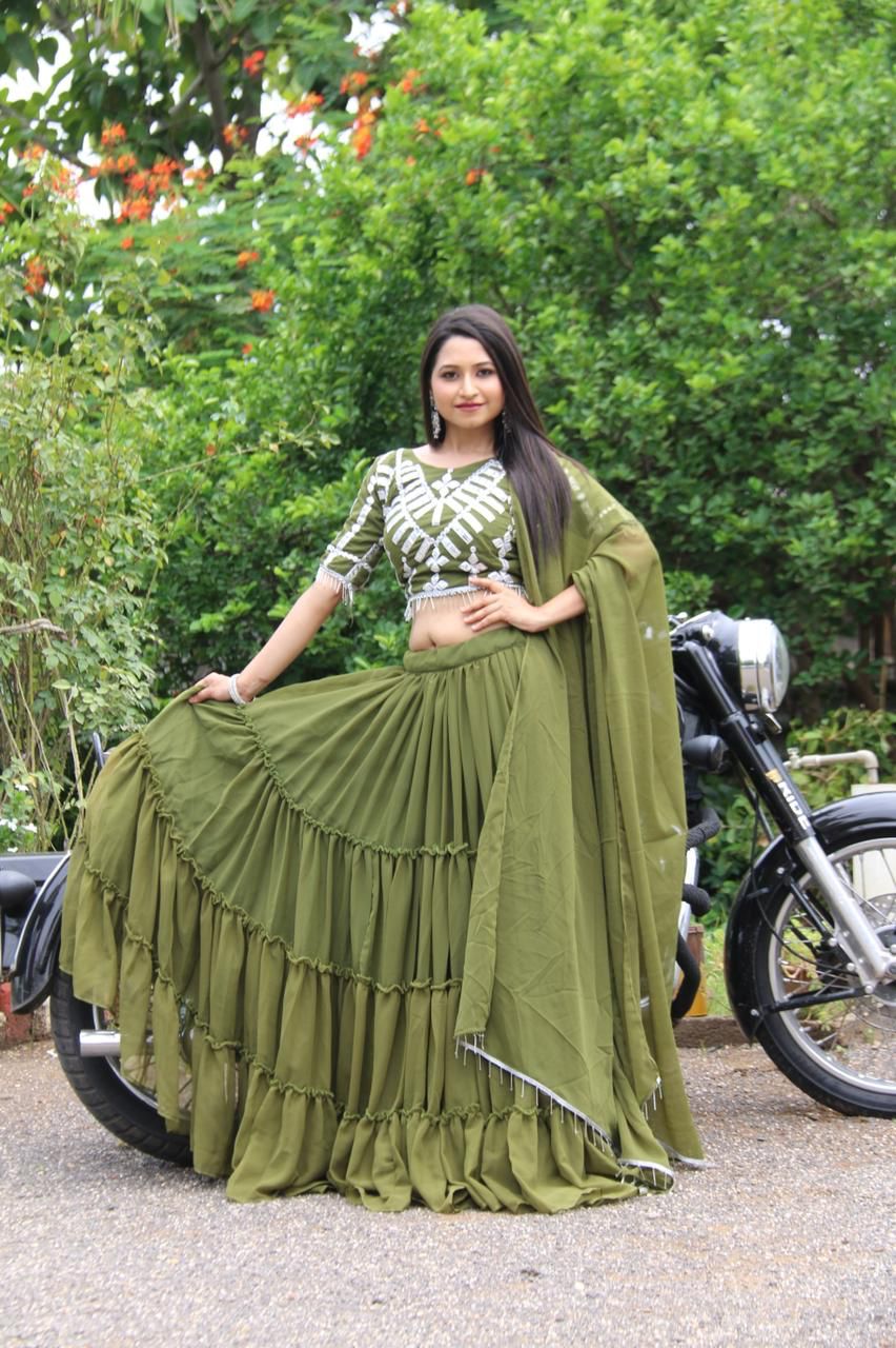 Party Wear Embroidered Georgette Full Flair Lehenga For Women