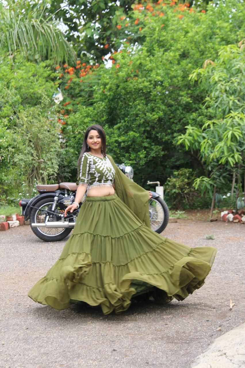 Party Wear Embroidered Georgette Full Flair Lehenga For Women