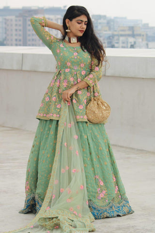 Marvellous Light Green Color Embroidered Lehenga