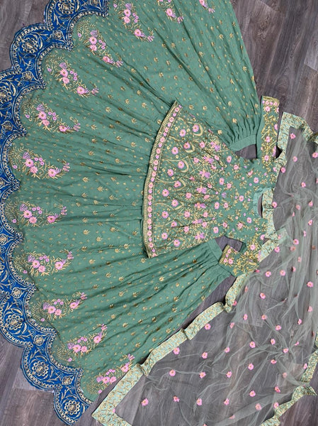 Marvellous Light Green Color Embroidered Lehenga