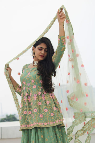 Marvellous Light Green Color Embroidered Lehenga