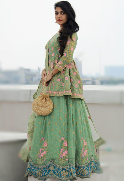 Marvellous Light Green Color Embroidered Lehenga