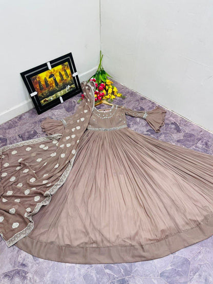 Grey Color Georgette Designer Gown Dress For Women