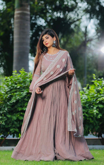 Grey Color Georgette Designer Gown Dress For Women