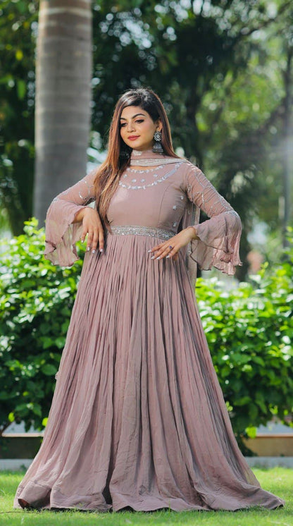 Grey Color Georgette Designer Gown Dress For Women