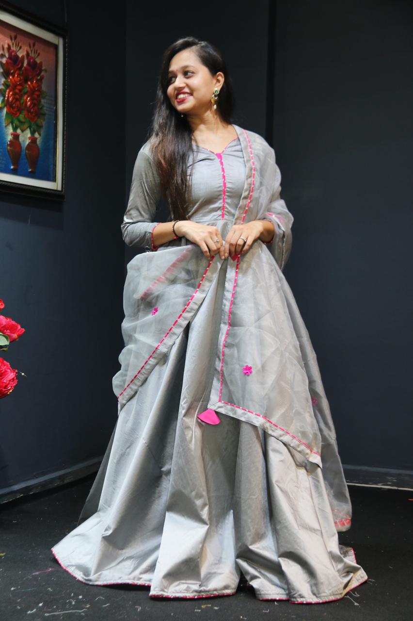 Grey Color Party Wear Designer Long Frock Dress Gown for women