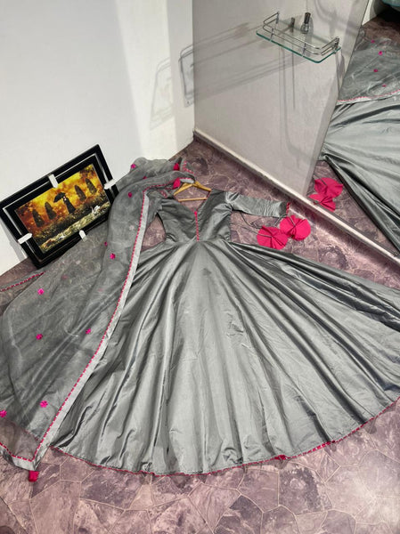 Grey Color Party Wear Designer Long Frock Dress Gown for women