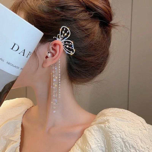 Villefashion left and right 2 pcs set Latest Pearl Butterfly Fairy Air Earrings Without Pierced Ears 2022