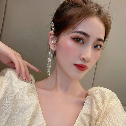 Villefashion left and right 2 pcs set Latest Pearl Butterfly Fairy Air Earrings Without Pierced Ears 2022