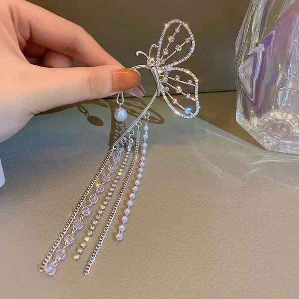 Villefashion left and right 2 pcs set Latest Pearl Butterfly Fairy Air Earrings Without Pierced Ears 2022