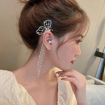 Villefashion left and right 2 pcs set Latest Pearl Butterfly Fairy Air Earrings Without Pierced Ears 2022
