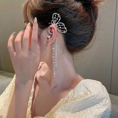Villefashion left and right 2 pcs set Latest Pearl Butterfly Fairy Air Earrings Without Pierced Ears 2022