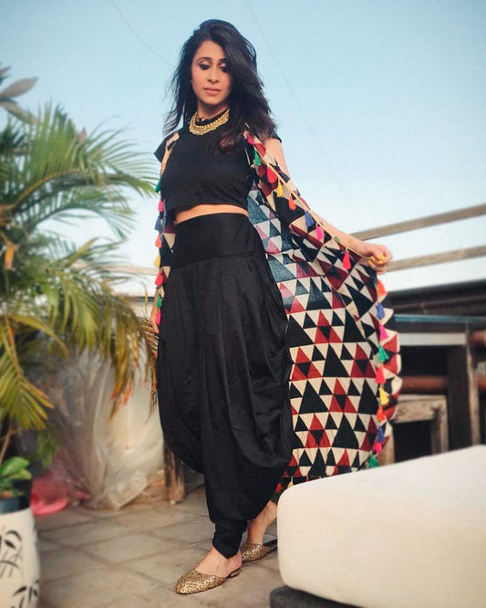 Famina Black Indo western Dhoti and Top with shrug