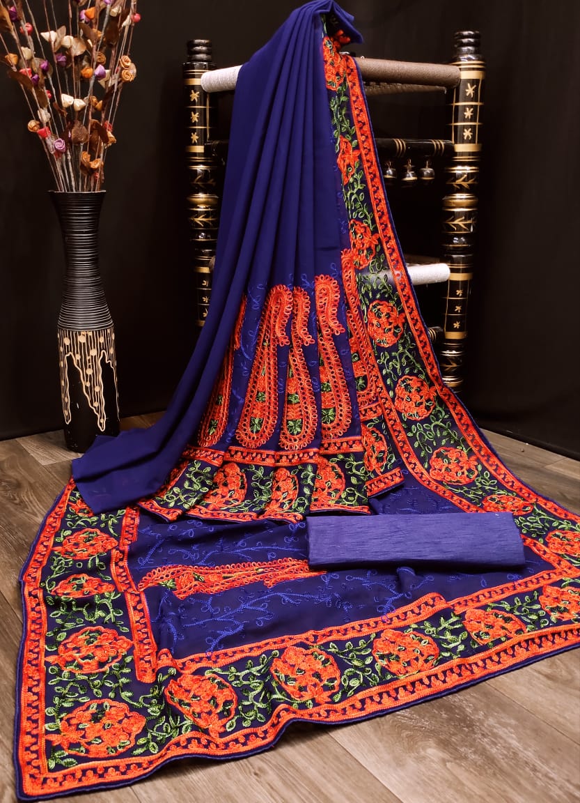 Kashmiri Embroidered Latest Designer Saree with Blouse