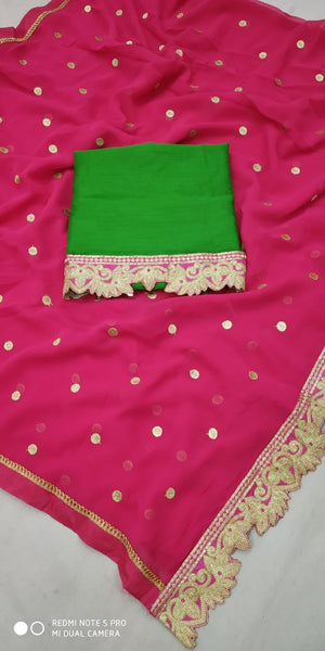 Pink & Green Colored Function Wear Embroidered Saree For Women