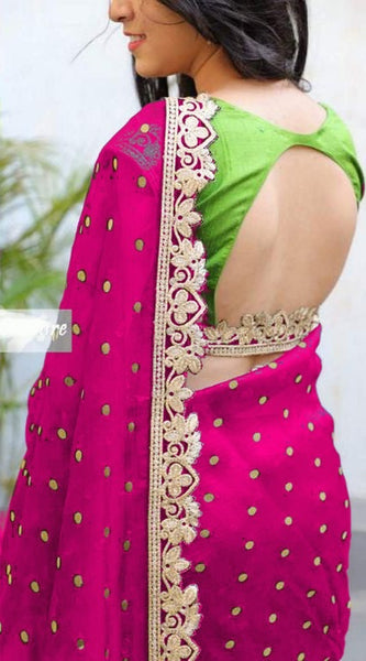 Pink & Green Colored Function Wear Embroidered Saree For Women