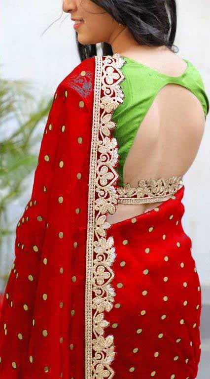 Red/Green Colored Function Wear Embroidered Saree For Women