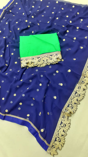 Blue & Green Colored Function Wear Embroidered Saree For Women