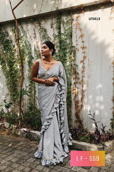 Gray Printed Party Wear Silk Saree With Embroidered Blouse