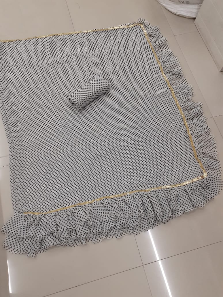 Gray Printed Party Wear Silk Saree With Embroidered Blouse