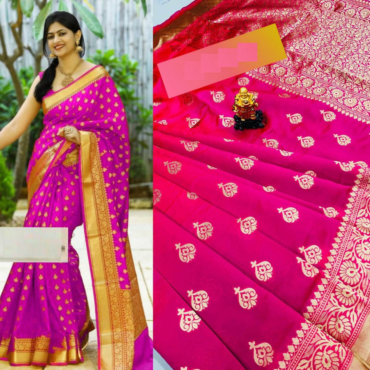 Astonishing Pink Colored Party Wear Women's Banarasi Silk Saree With Reach Pallu Border