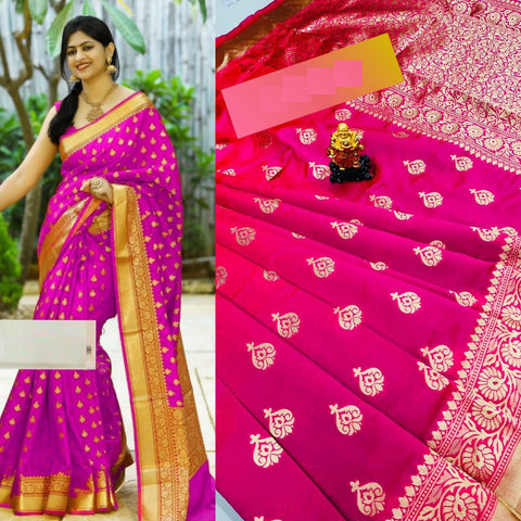 Astonishing Pink Colored Party Wear Women's Banarasi Silk Saree With Reach Pallu Border