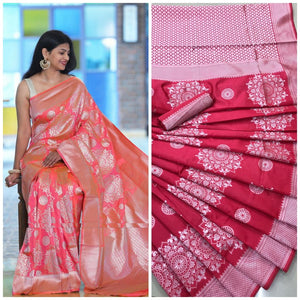 Stupefying Pink Colored Function Wear Banarasi Silk Saree With Reach Pallu Border For Women