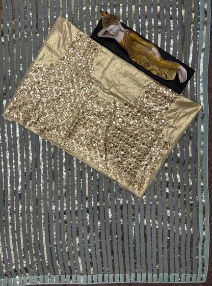 Traditional Georgette Sequence Work On Pallu And Skirt saree for farewell