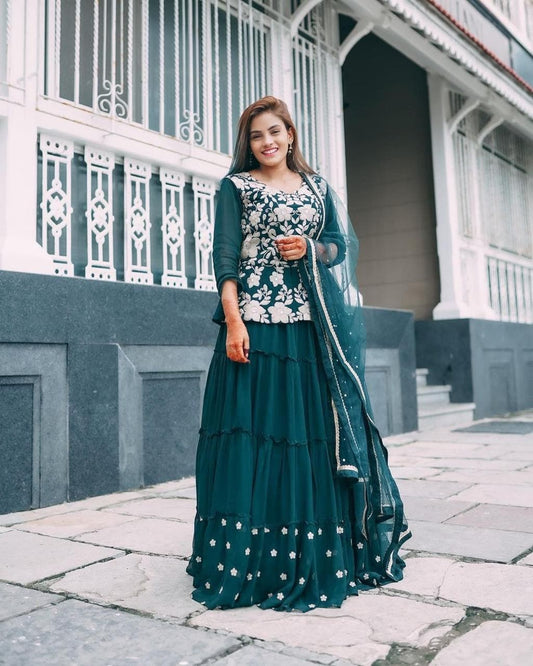 Latest Blue Color Embroidered Designer Lehenga Choli For Women