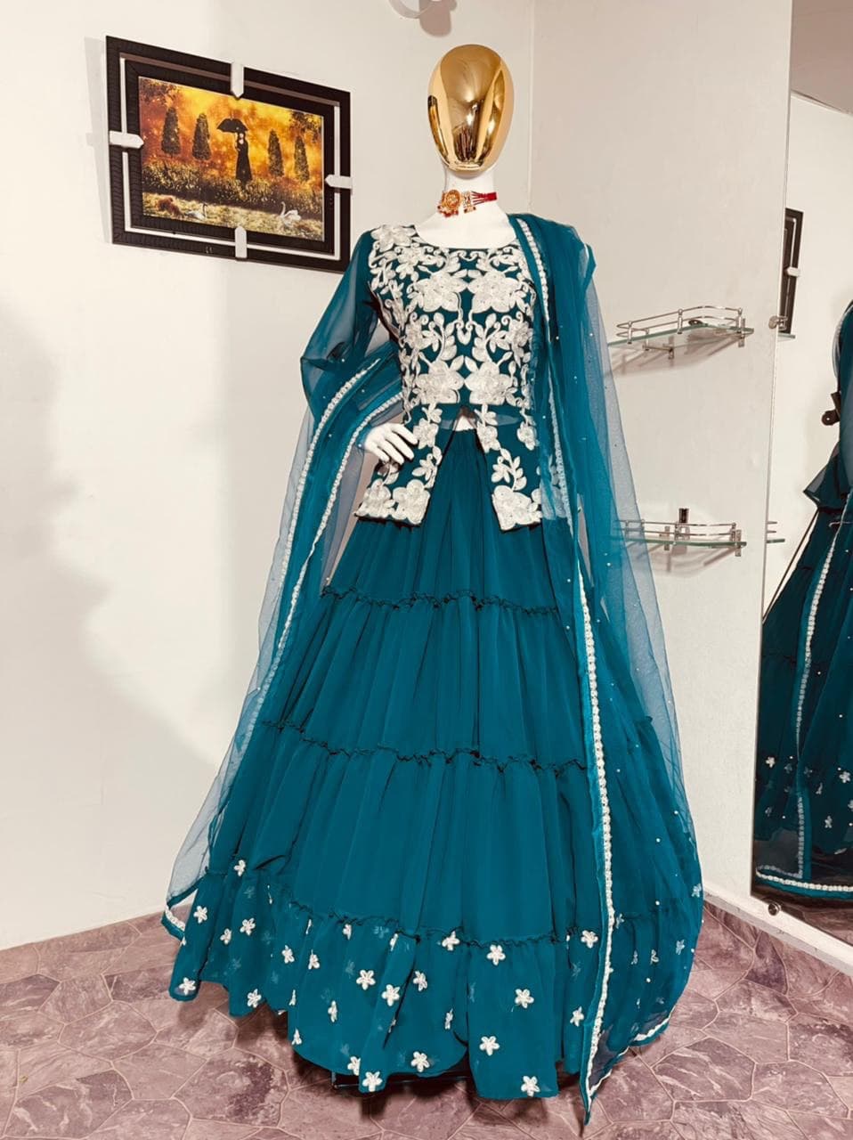 Latest Blue Color Embroidered Designer Lehenga Choli For Women