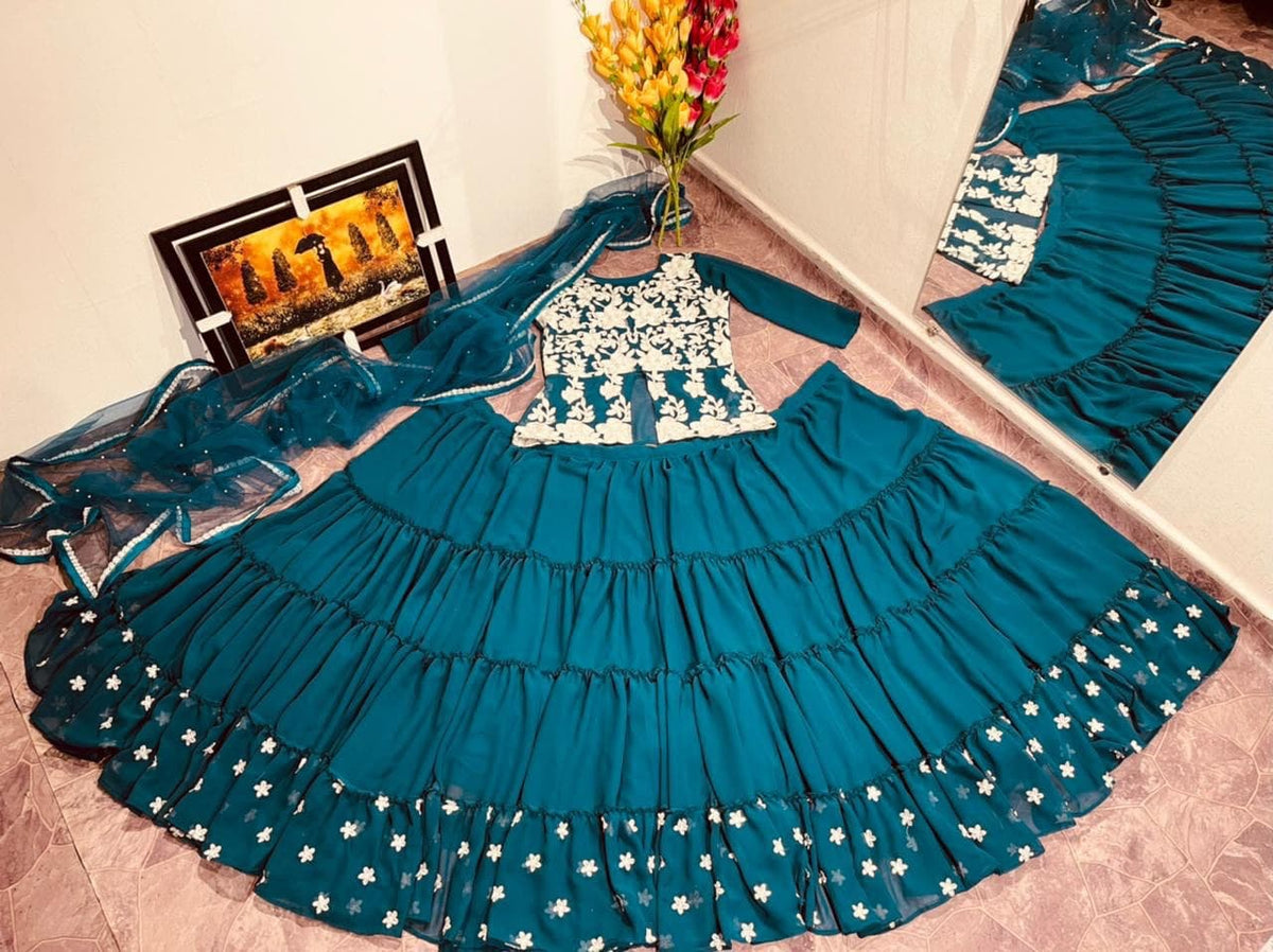 Latest Blue Color Embroidered Designer Lehenga Choli For Women