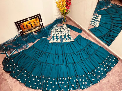 Latest Blue Color Embroidered Designer Lehenga Choli For Women