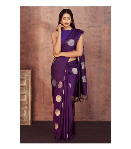 Latest Design Purple Color Lichi Silk Saree and Blouse