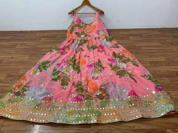 Latest Embroidered Printed Long Gown With Embroidery Work