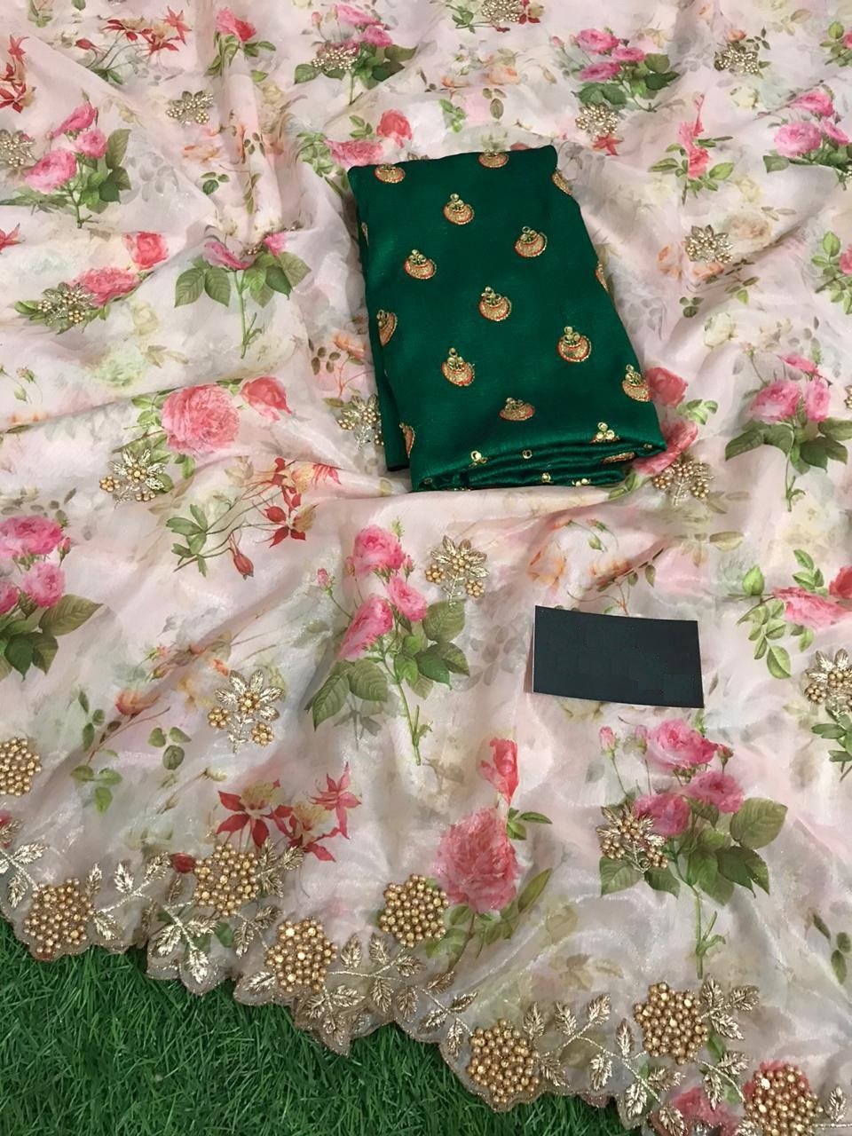 Printed Organza Silk Saree With Designer Blouse For Women