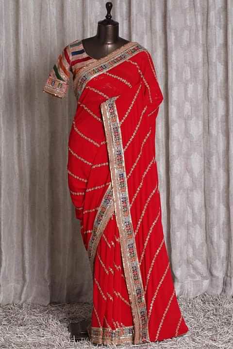 Latest Red color Party Wear Designer Saree With Blouse