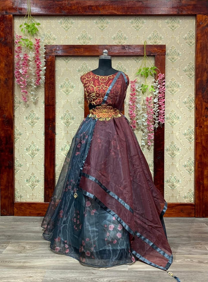 Latest Grey Color Designer Organza Lehenga for Party Wear