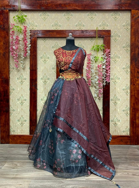 Latest Grey Color Designer Organza Lehenga for Party Wear